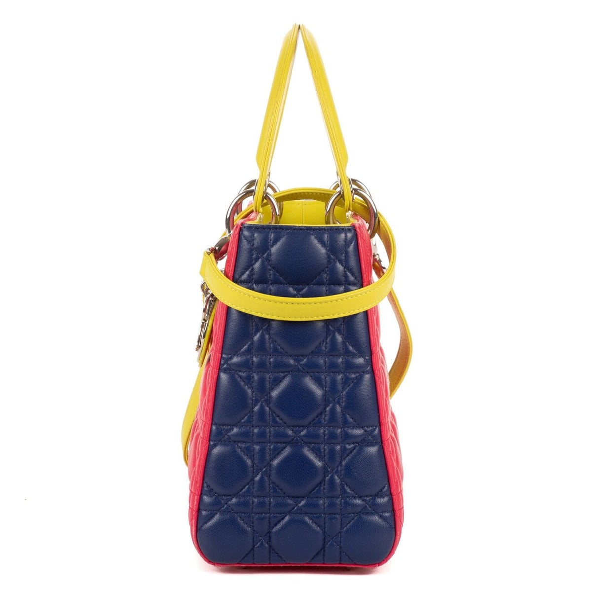 Dior Lady Tricolor Yellow Navy Cannage Quilt Handbag