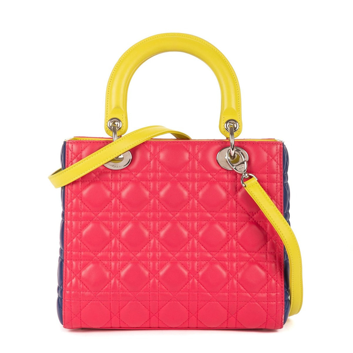 Dior Lady Tricolor Yellow Navy Cannage Quilt Handbag