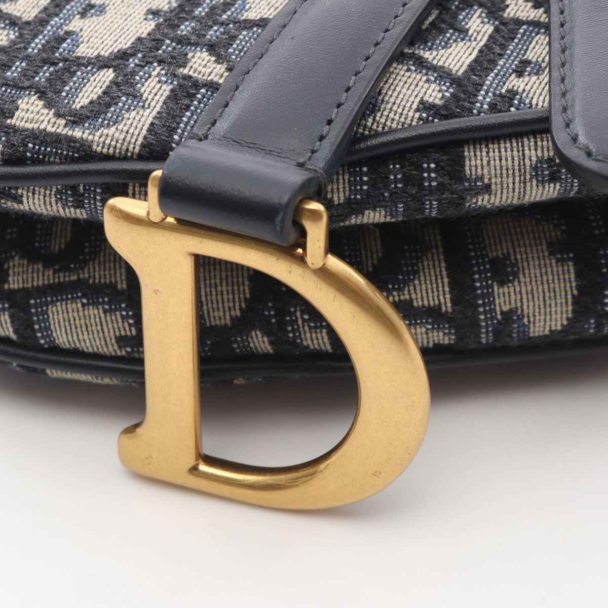 Dior Handbag Saddle Oblique Navy Canvas Leather Bag Mini