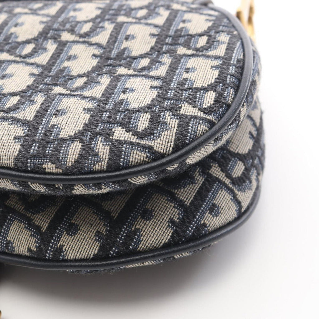 Dior Handbag Saddle Oblique Navy Canvas Leather Bag Mini