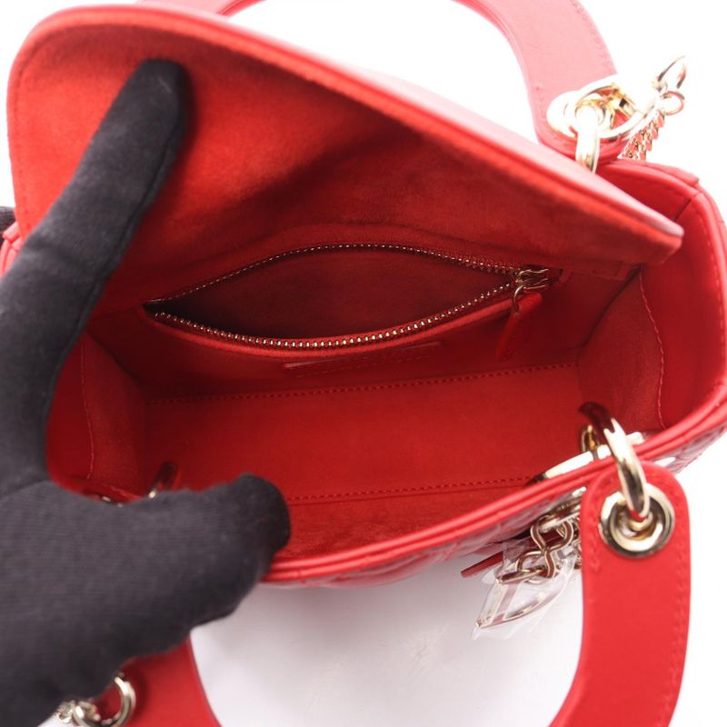 Dior Handbag Lady Mini Heart Cannage Red Leather