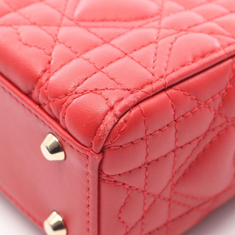 Dior Handbag Lady Mini Heart Cannage Red Leather
