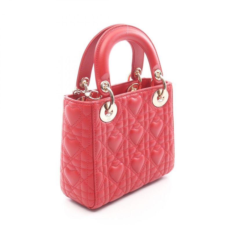 Dior Handbag Lady Mini Heart Cannage Red Leather