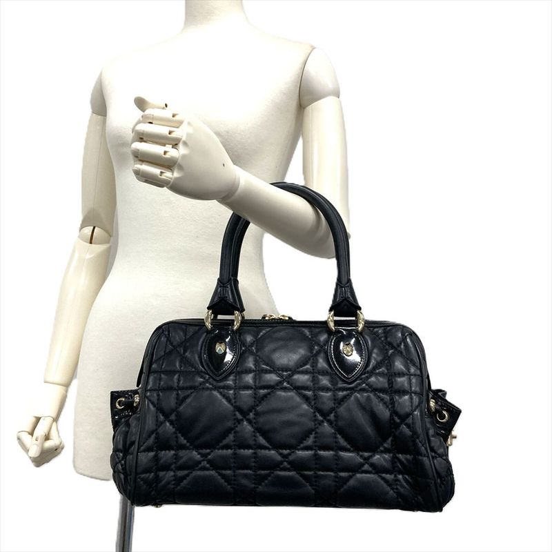 Dior Handbag Leather Black Gold Hardware Cannage
