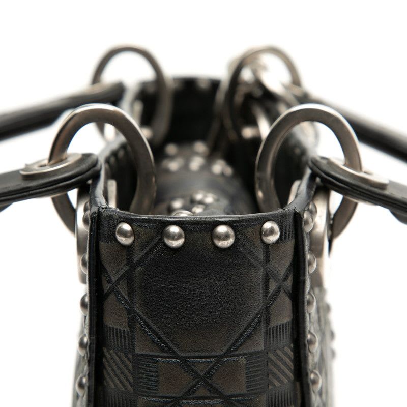 Dior Cannage Lady Studded Handbag Chain Shoulder Bag 2WAY Black Leather