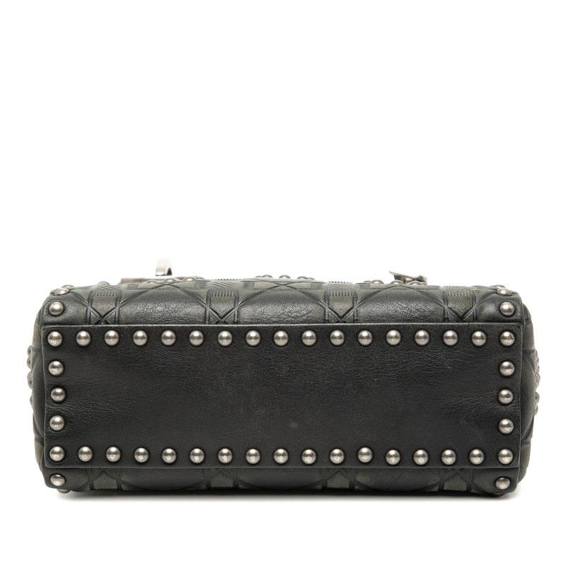 Dior Cannage Lady Studded Handbag Chain Shoulder Bag 2WAY Black Leather
