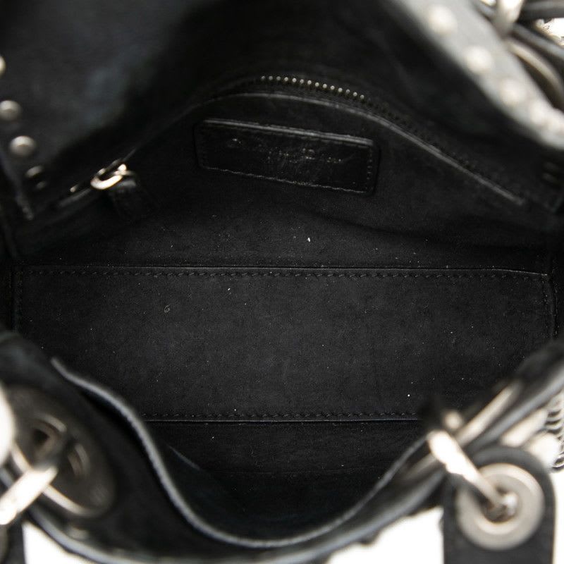 Dior Cannage Lady Studded Handbag Chain Shoulder Bag 2WAY Black Leather