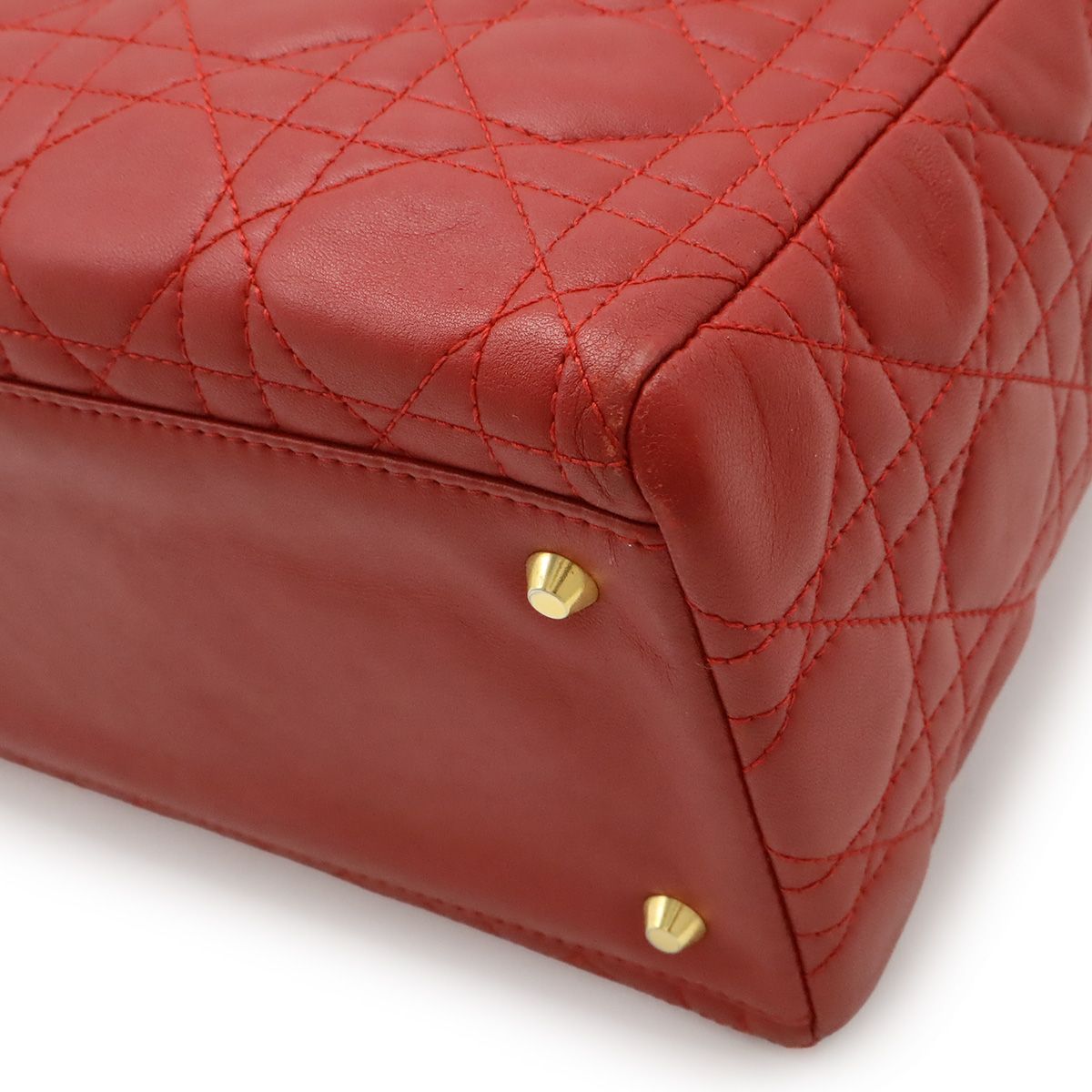 Dior Cannage Tote Leather Red Gold