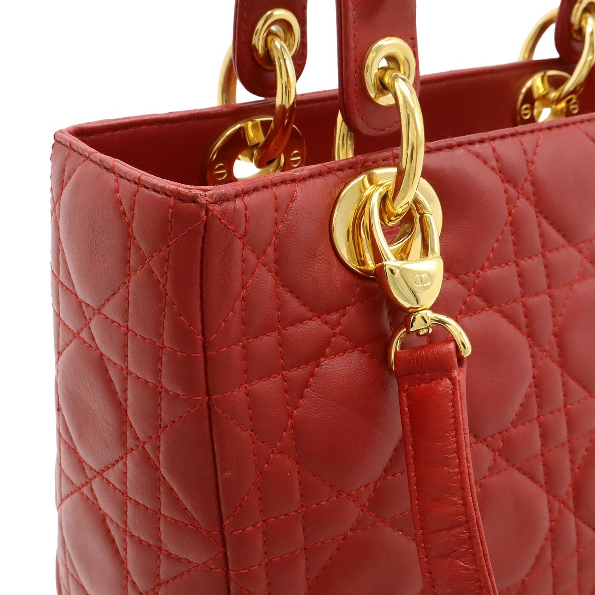 Dior Cannage Tote Leather Red Gold
