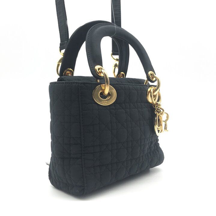 Dior Cannage Nylon Canvas Hand Bag Black