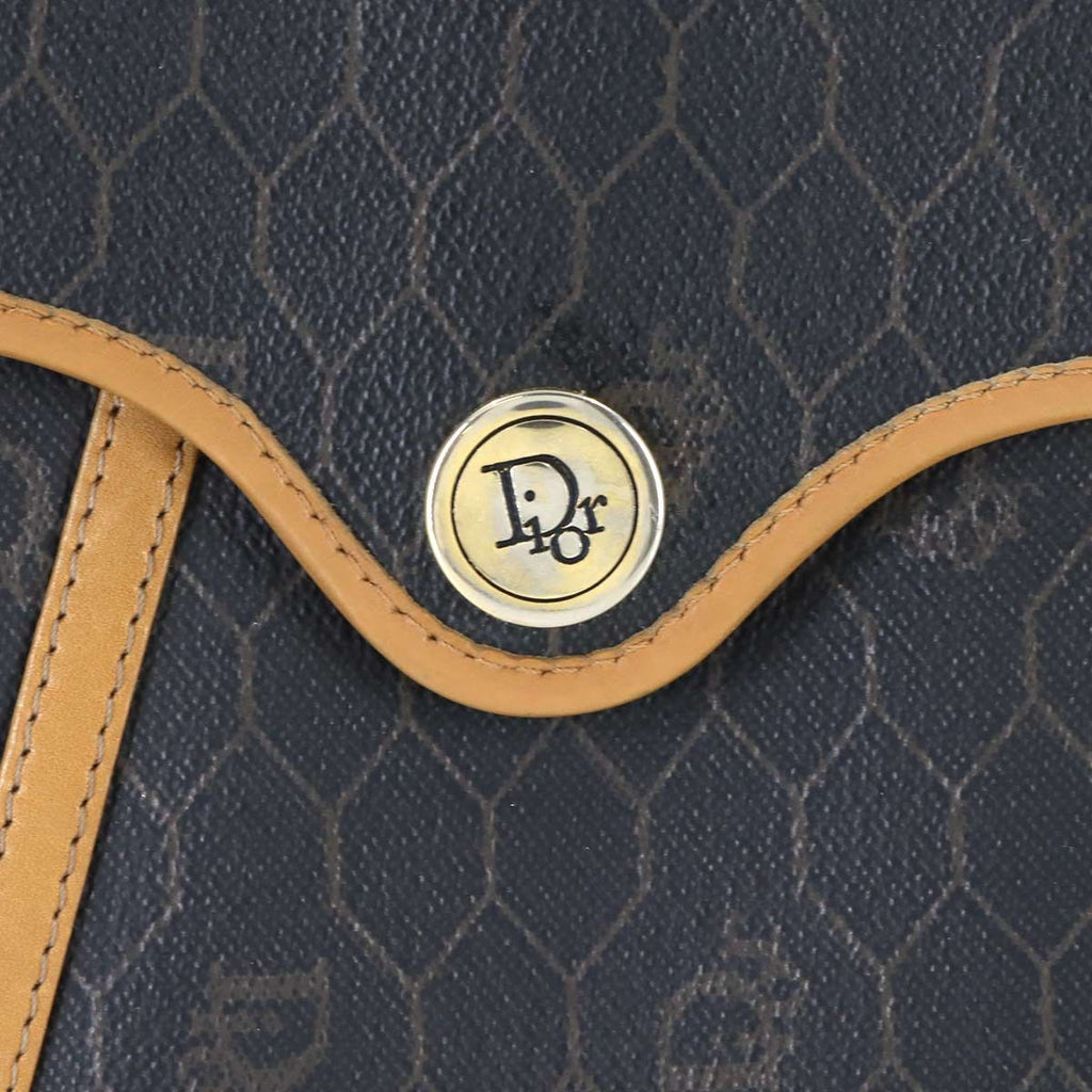 Dior Honeycomb Shoulder Bag Leather Black Brown Gold Vintage