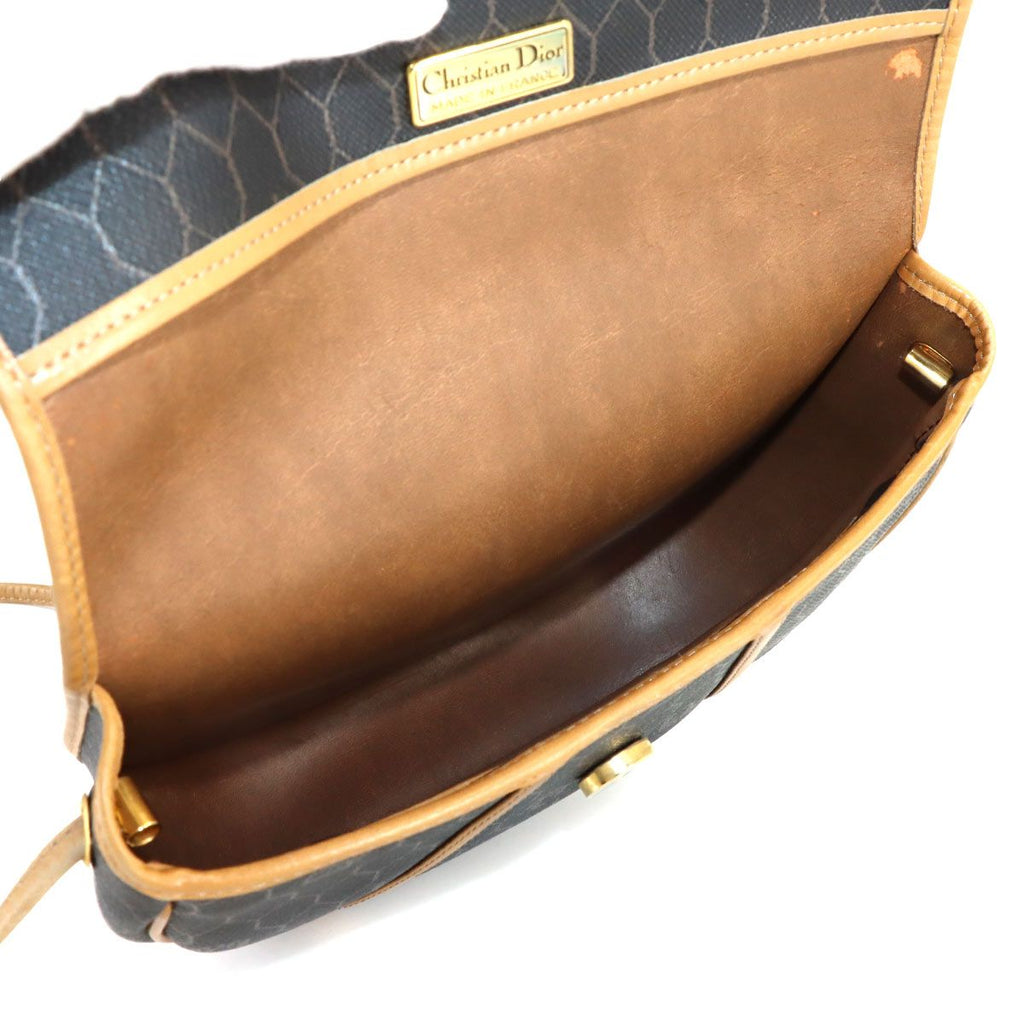 Dior Honeycomb Shoulder Bag Leather Black Brown Gold Vintage