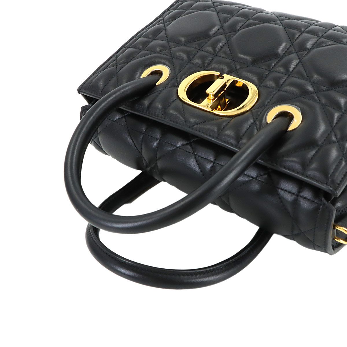 Dior Saint Honore Macro Cannage 2-Way Hand Bag Leather Black