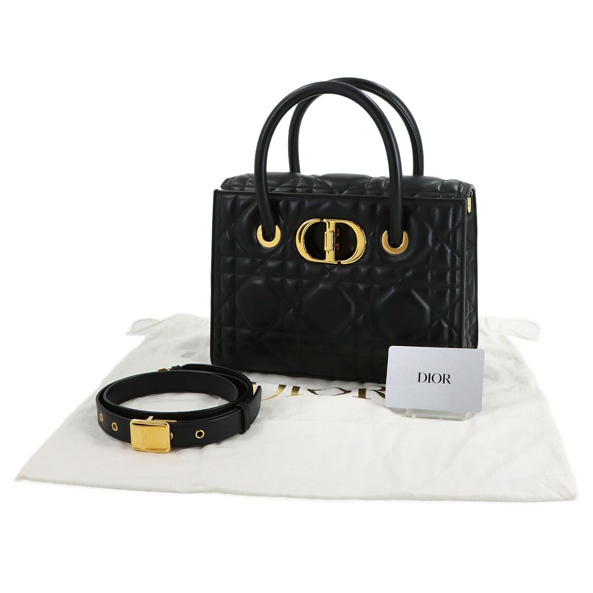 Dior Saint Honore Macro Cannage 2-Way Hand Bag Leather Black