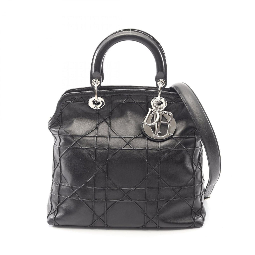 Dior Handbag Granville Cannage 2-Way Black Leather