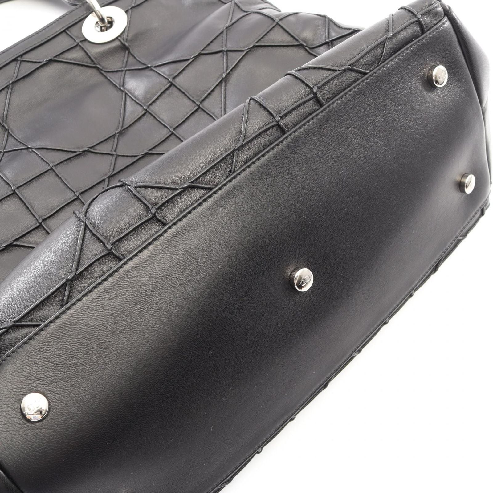 Dior Handbag Granville Cannage 2-Way Black Leather