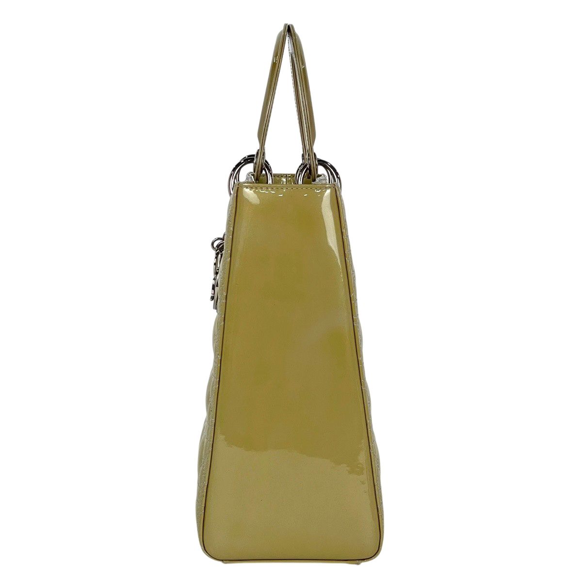 Dior Lady 2-Way Enamel Cannage Handbag Patent Leather Yellow