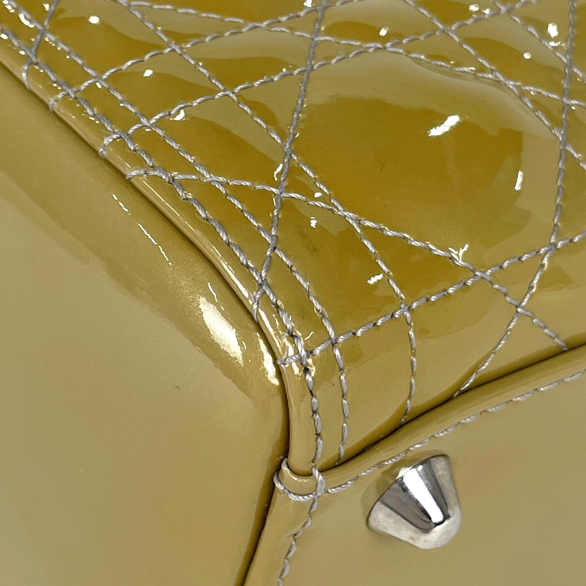 Dior Lady 2-Way Enamel Cannage Handbag Patent Leather Yellow