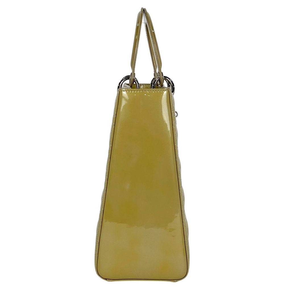Dior Lady 2-Way Enamel Cannage Handbag Patent Leather Yellow