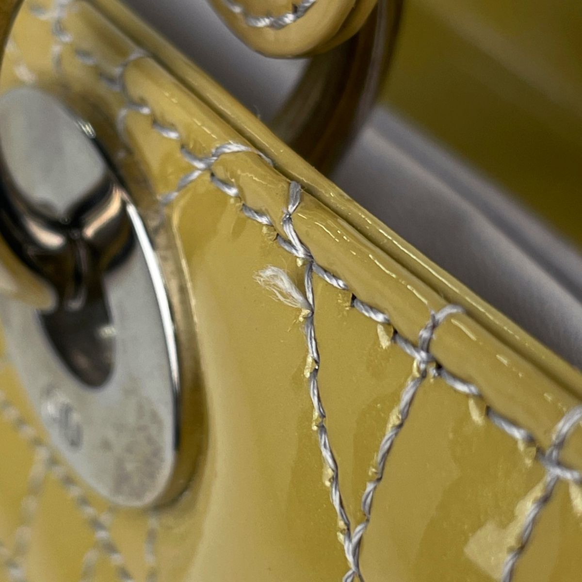 Dior Lady 2-Way Enamel Cannage Handbag Patent Leather Yellow