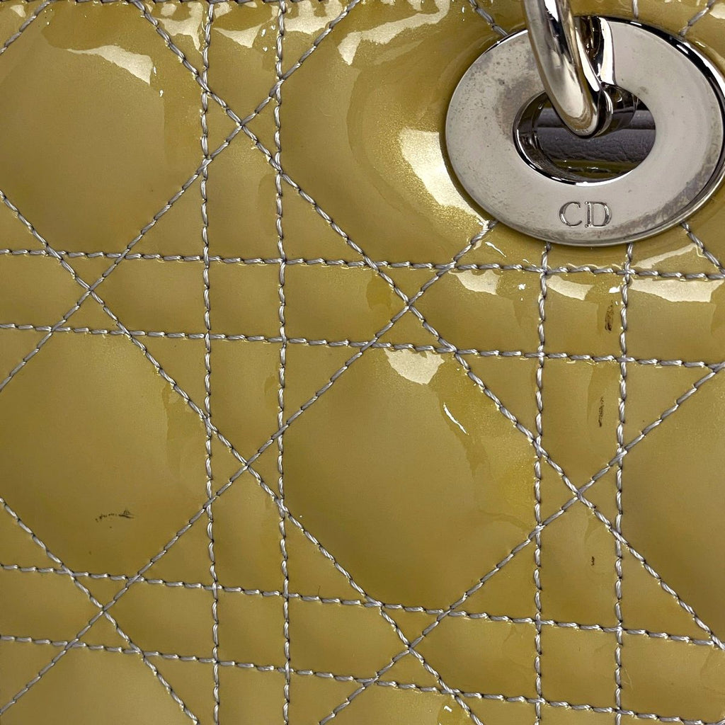 Dior Lady 2-Way Enamel Cannage Handbag Patent Leather Yellow