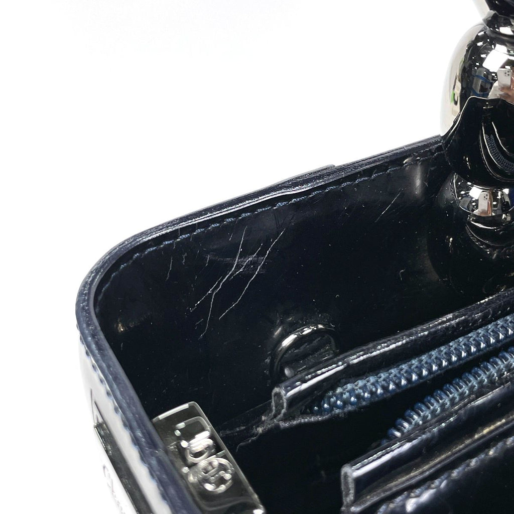 Dior Maris Pearl Handbag 2-Way Enamel Patent Leather Black