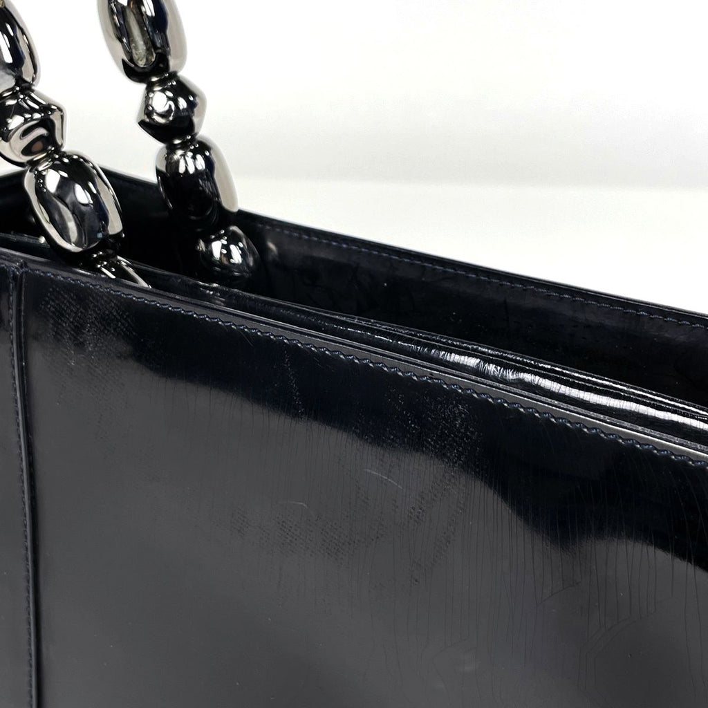 Dior Maris Pearl Handbag 2-Way Enamel Patent Leather Black