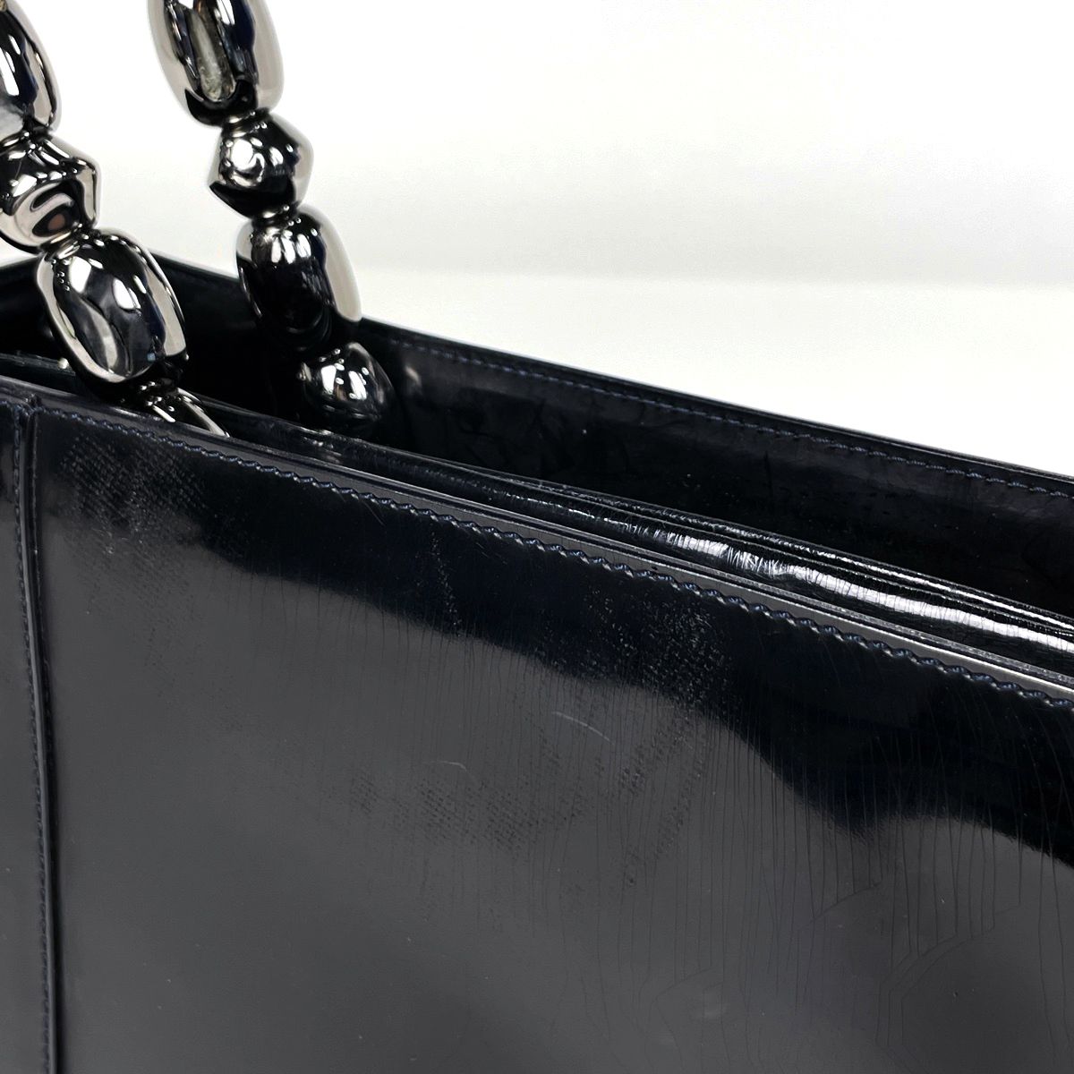 Dior Maris Pearl Handbag 2-Way Enamel Patent Leather Black