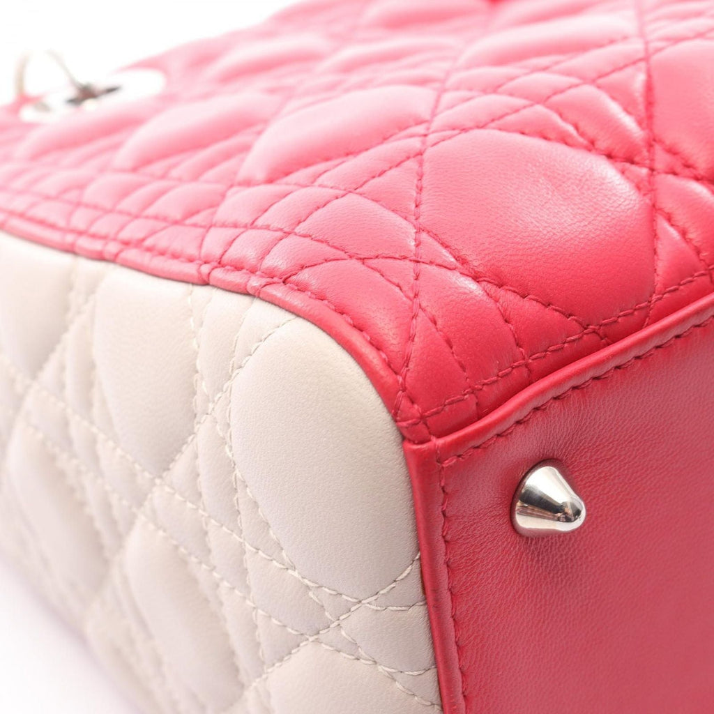 Dior Handbag Lady Dior Cannage 2-Way Magenta Light Gray Leather
