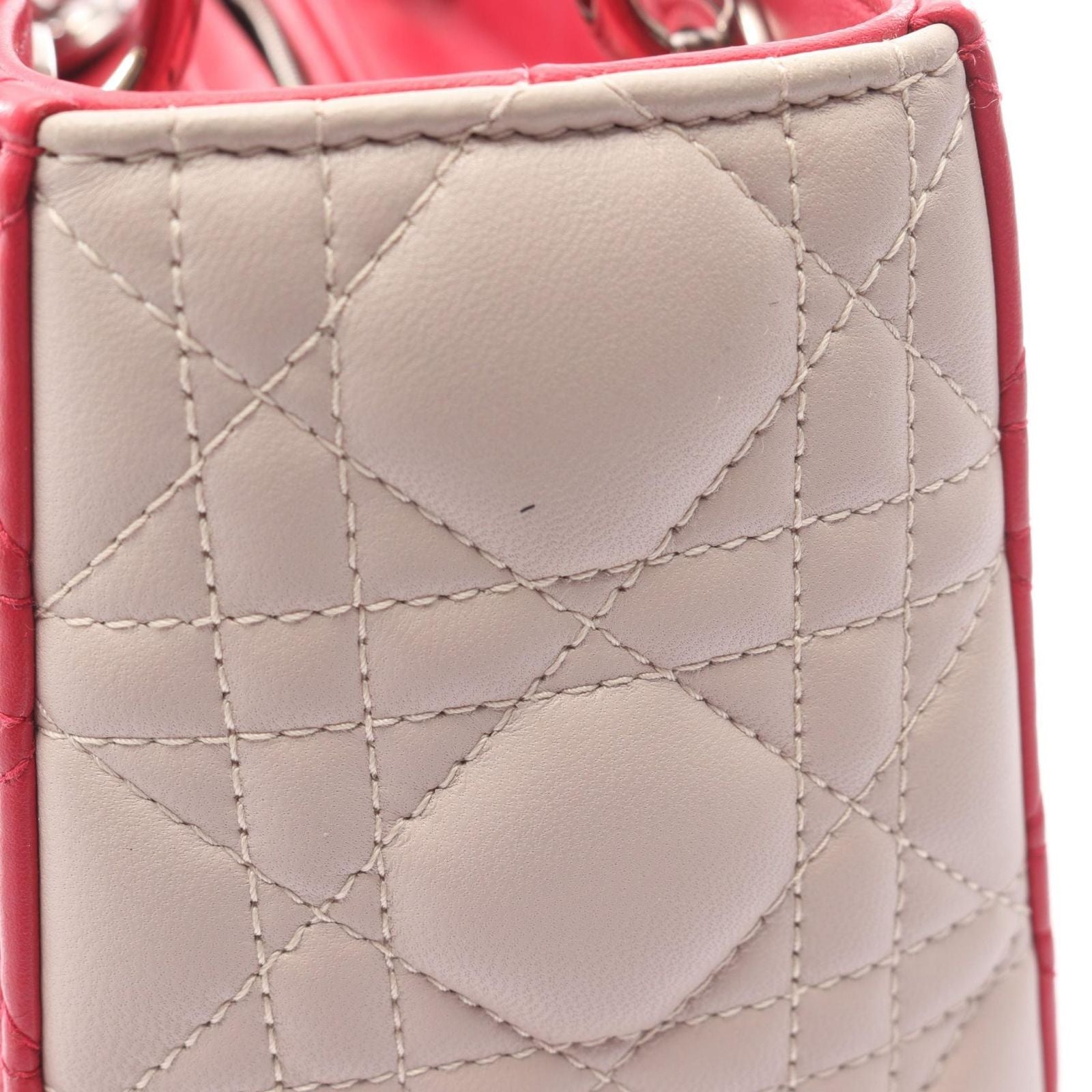 Dior Handbag Lady Dior Cannage 2-Way Magenta Light Gray Leather