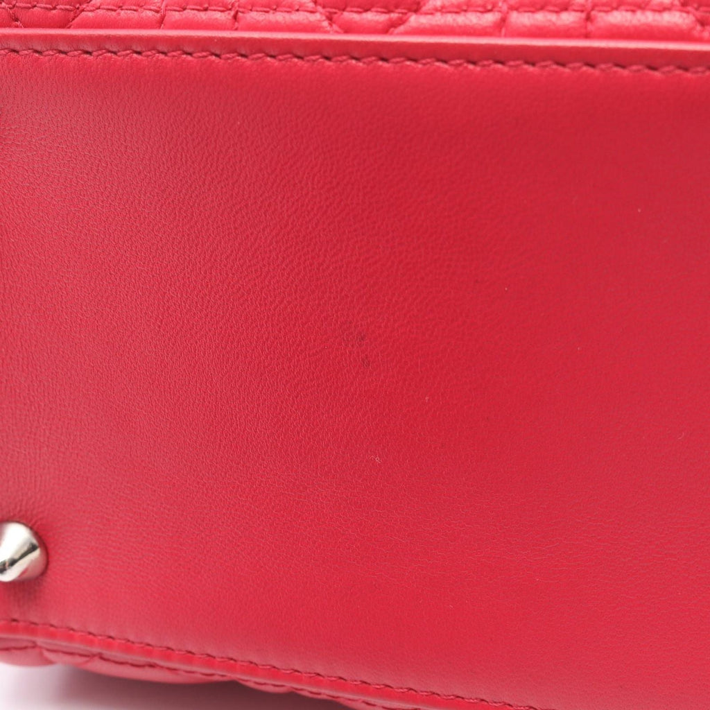 Dior Handbag Lady Dior Cannage 2-Way Magenta Light Gray Leather