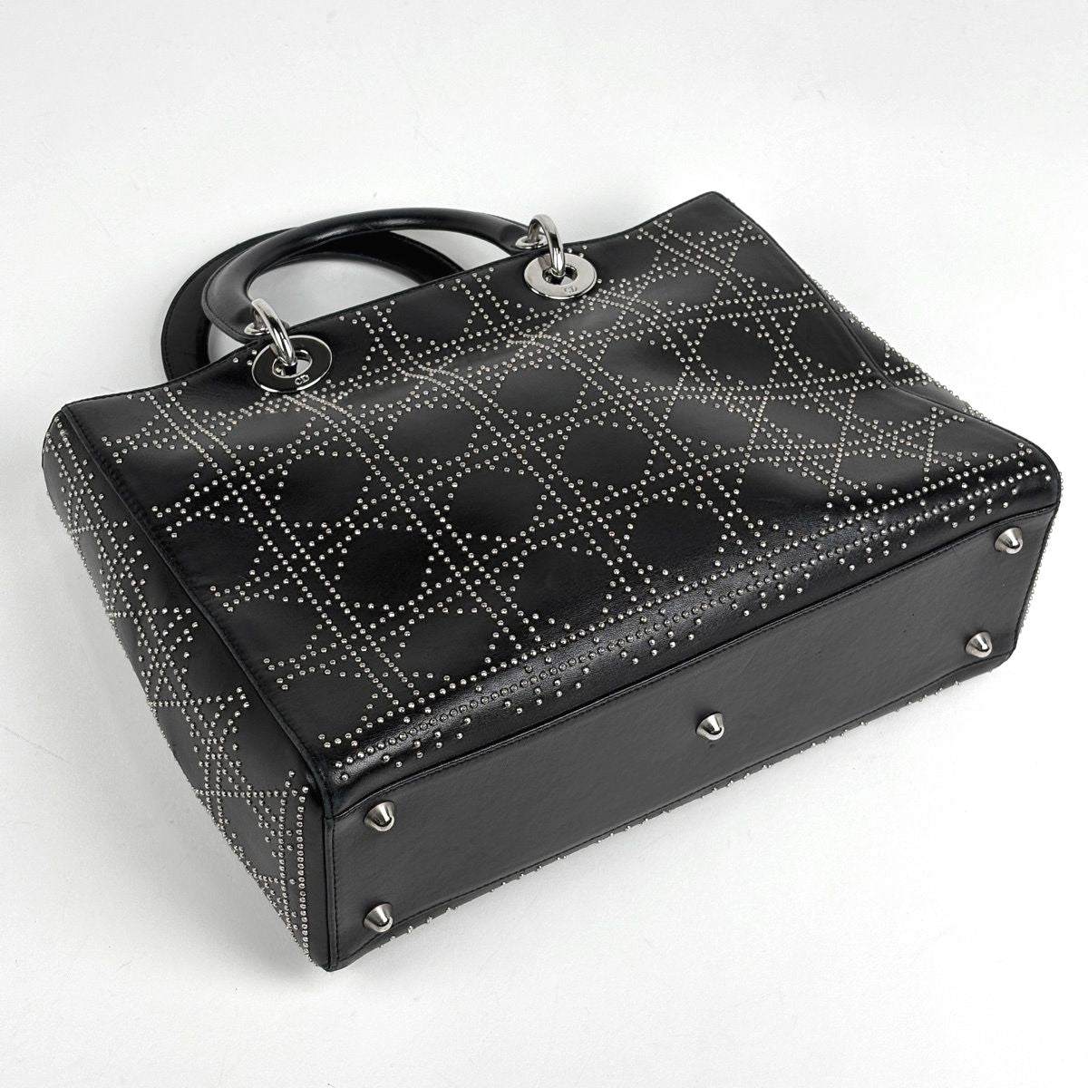 Dior Lady Studs Cannage Handbag Leather Black