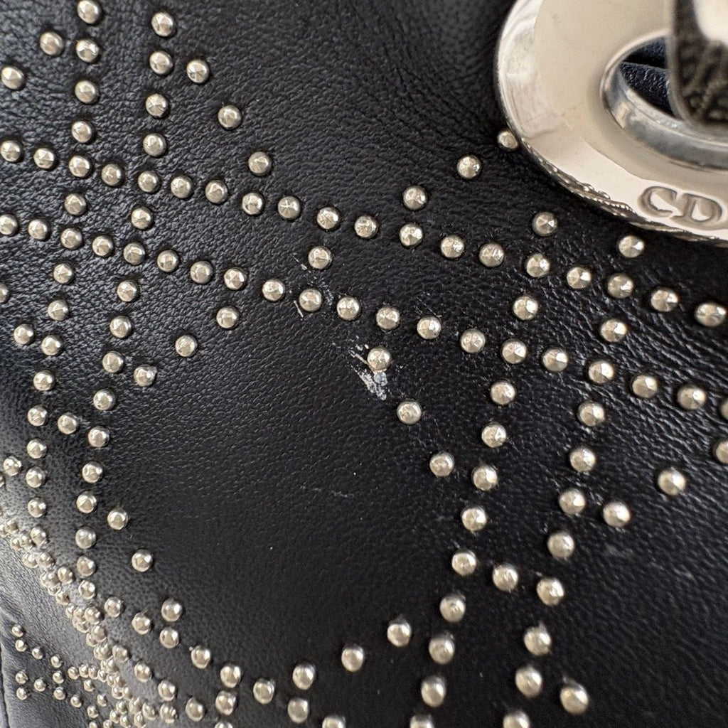 Dior Lady Studs Cannage Handbag Leather Black