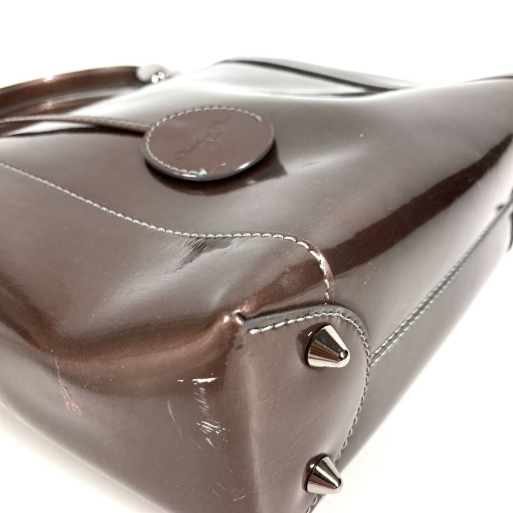 Dior Handbag Maris Pearl Logo Patent Leather Brown