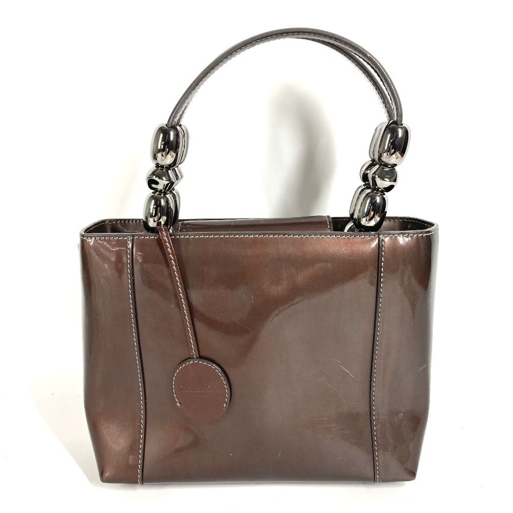 Dior Handbag Maris Pearl Logo Patent Leather Brown