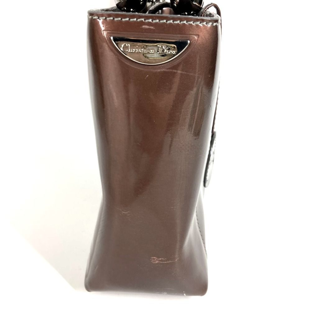 Dior Handbag Maris Pearl Logo Patent Leather Brown