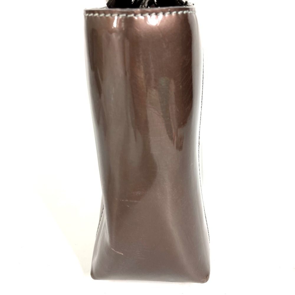 Dior Handbag Maris Pearl Logo Patent Leather Brown