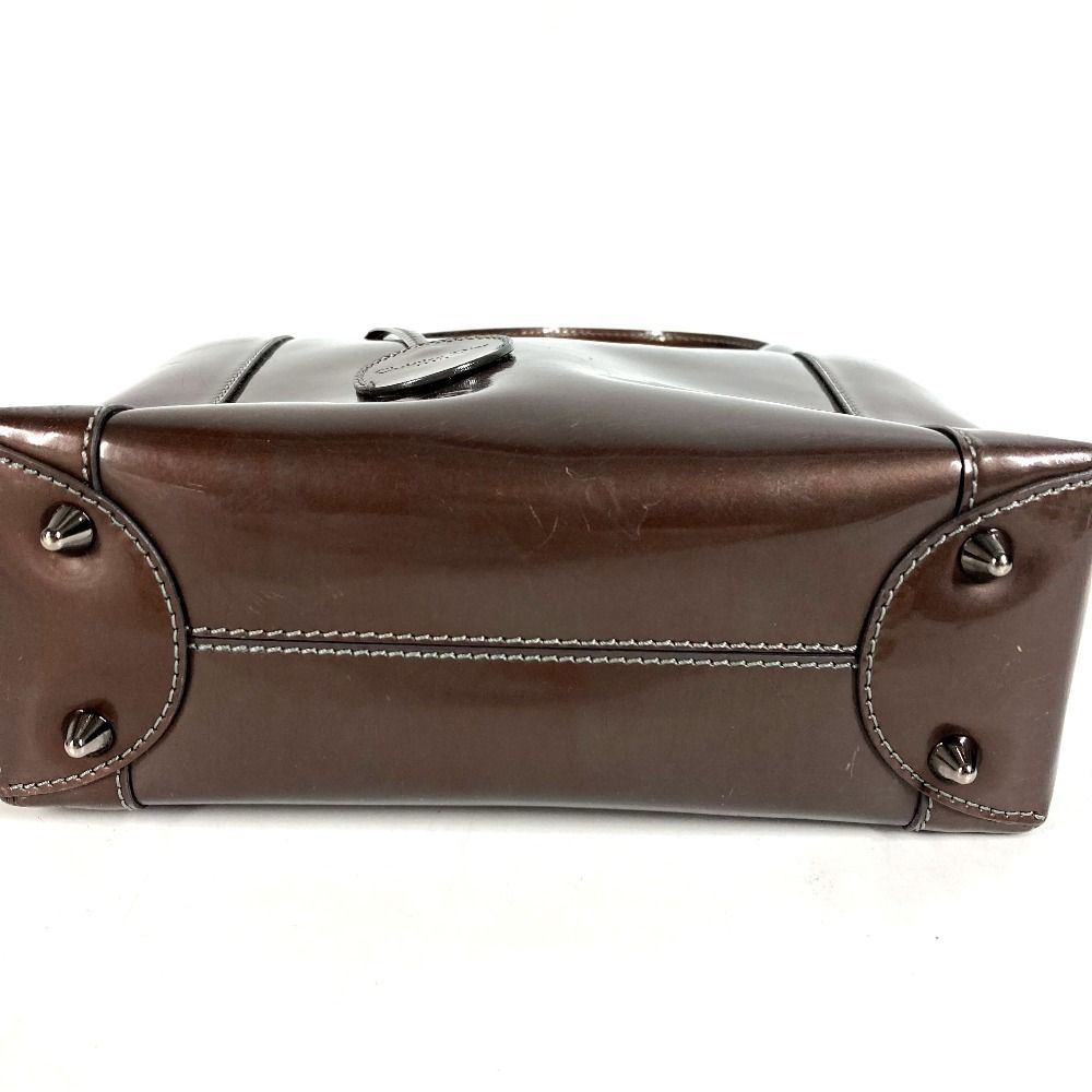 Dior Handbag Maris Pearl Logo Patent Leather Brown