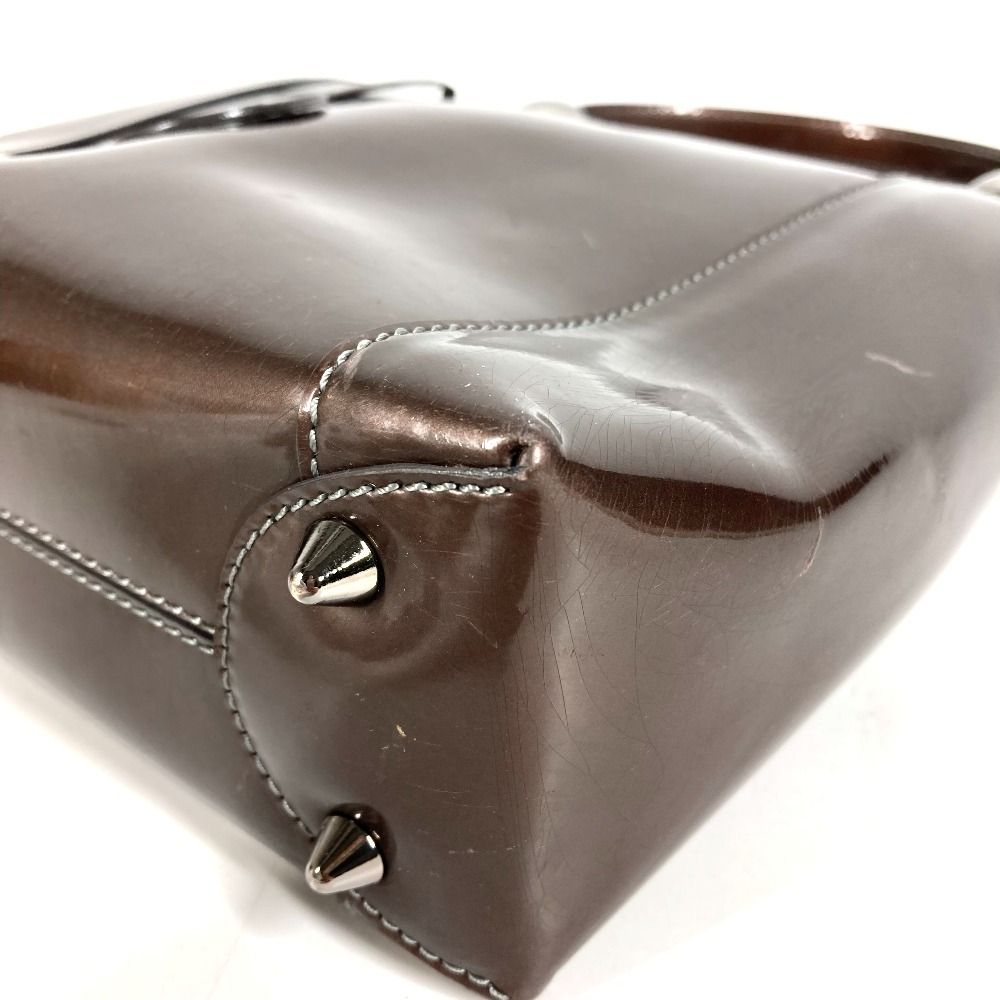 Dior Handbag Maris Pearl Logo Patent Leather Brown