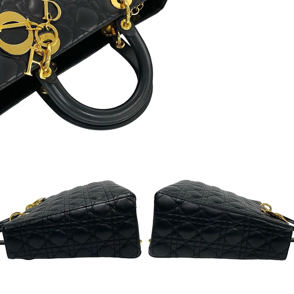 Dior Lady Cannage Stitch Leather Handbag Mini Tote Black