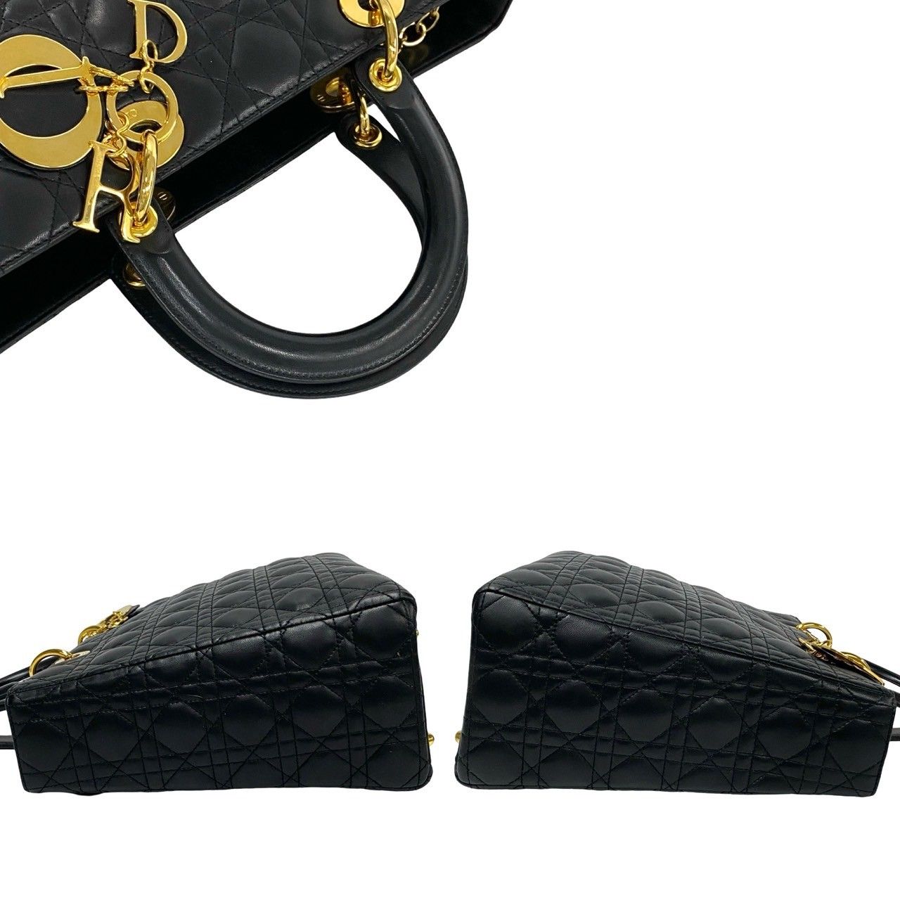 Dior Lady Cannage Stitch Leather Handbag Mini Tote Black