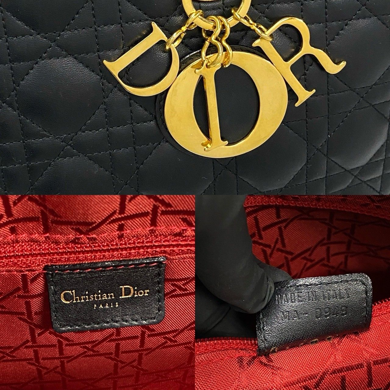 Dior Lady Cannage Stitch Leather Handbag Mini Tote Black