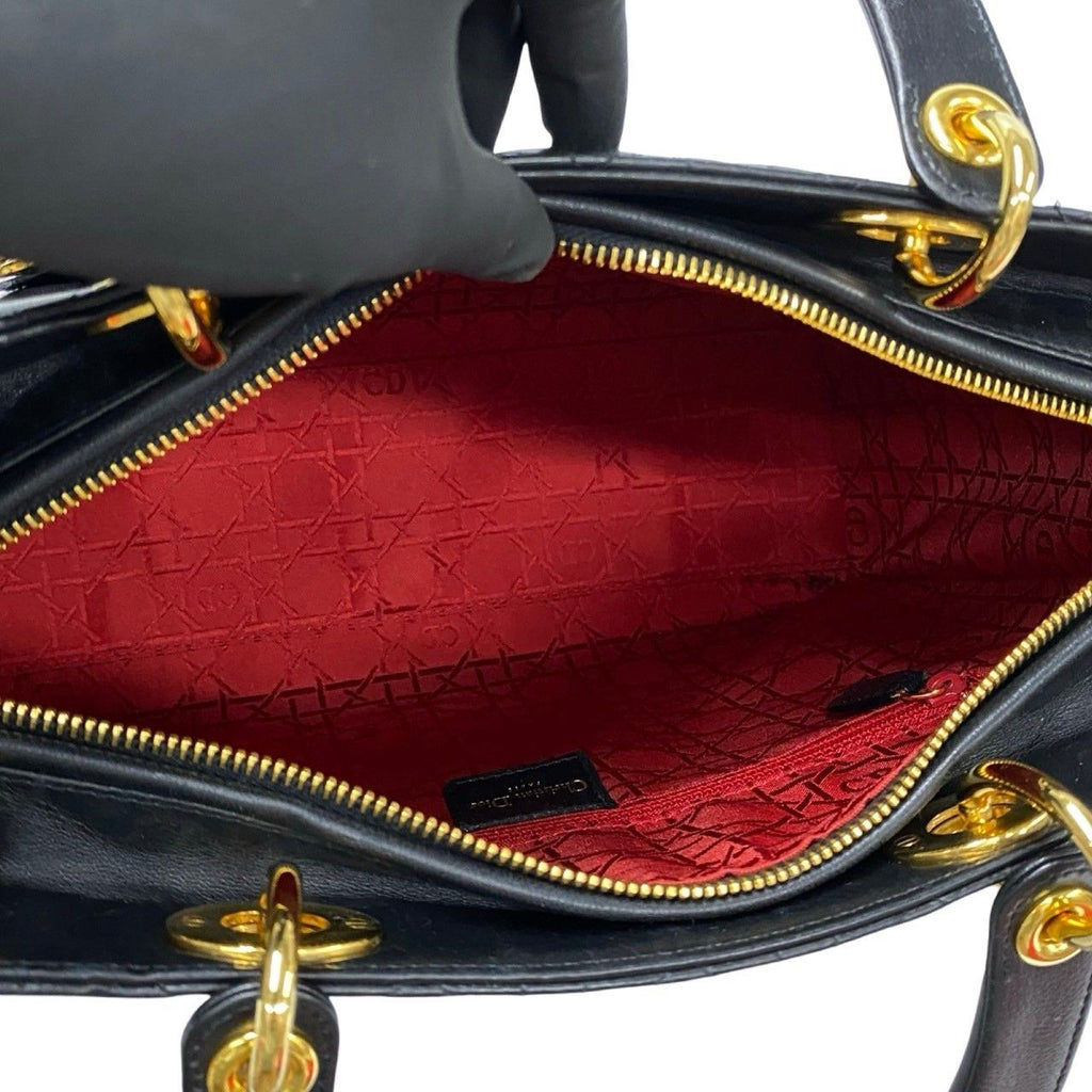 Dior Lady Cannage Stitch Leather Handbag Mini Tote Black