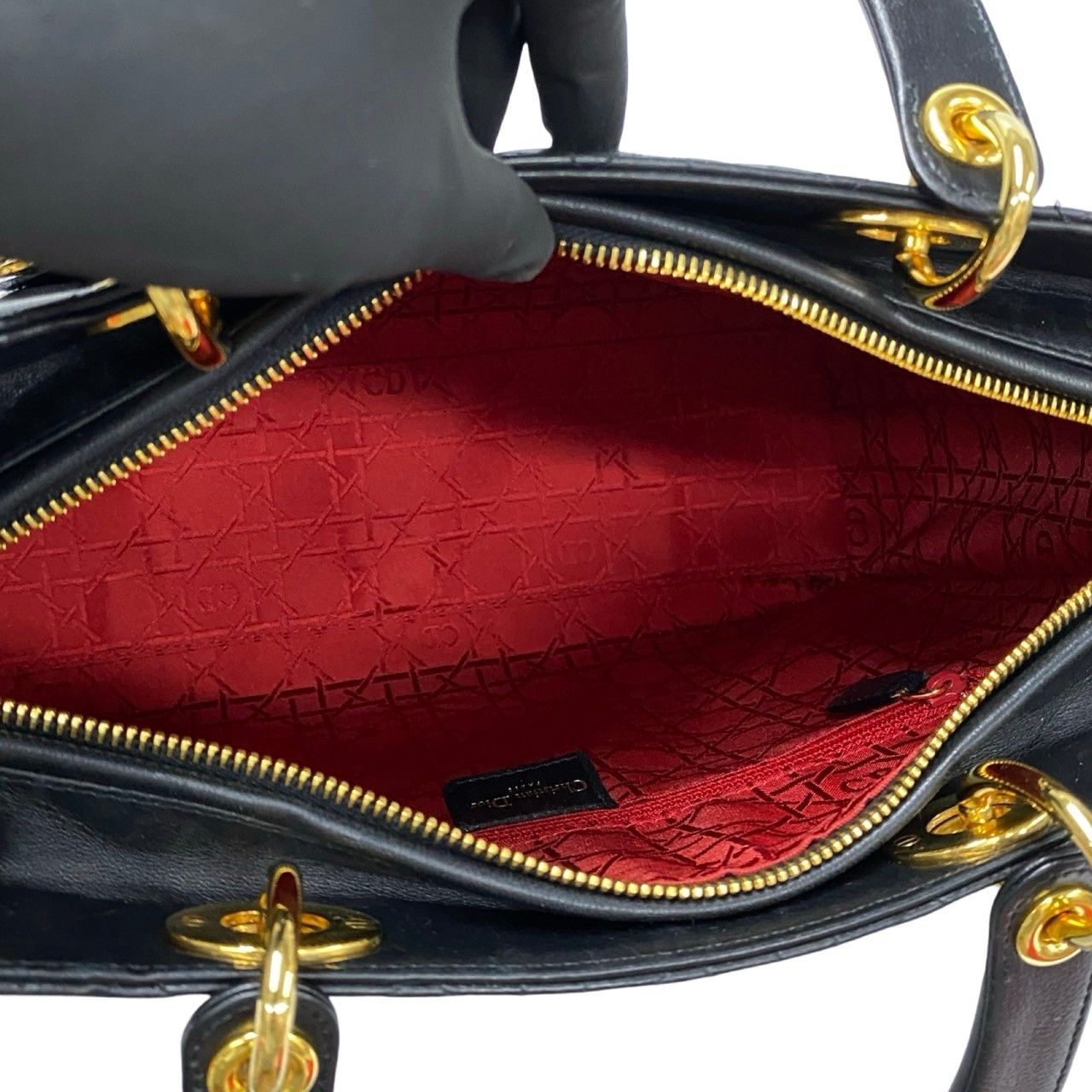 Dior Lady Cannage Stitch Leather Handbag Mini Tote Black
