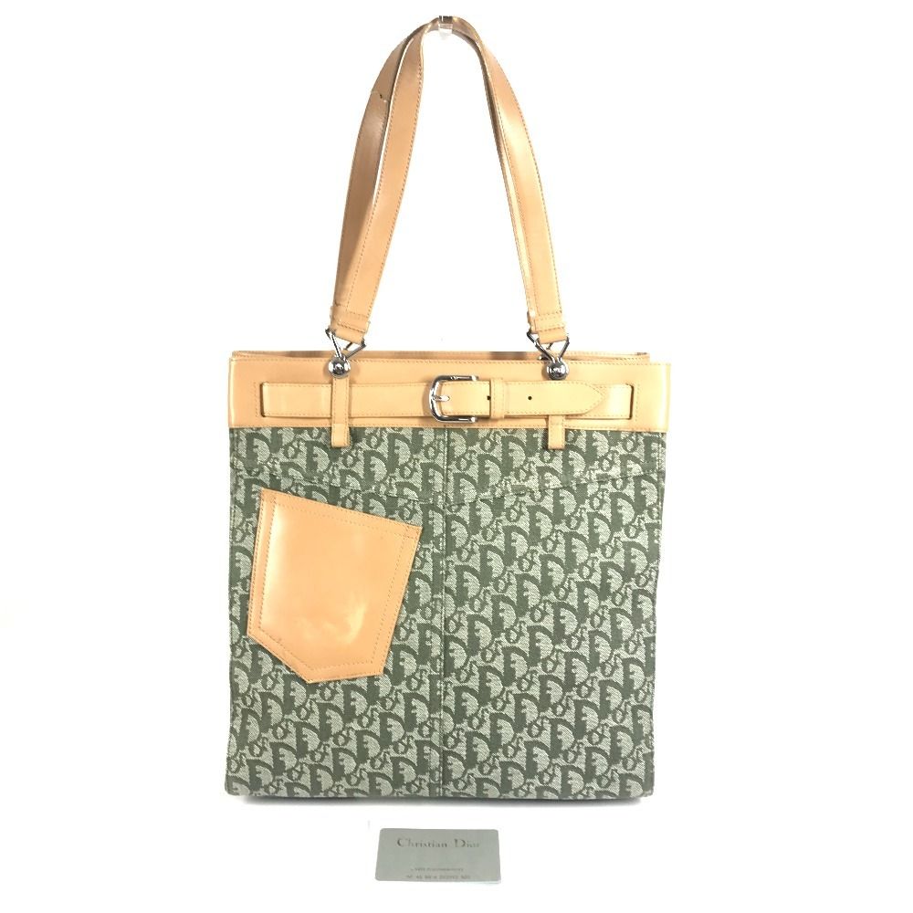 Dior Tote Trotter Logo Leather Canvas Khaki