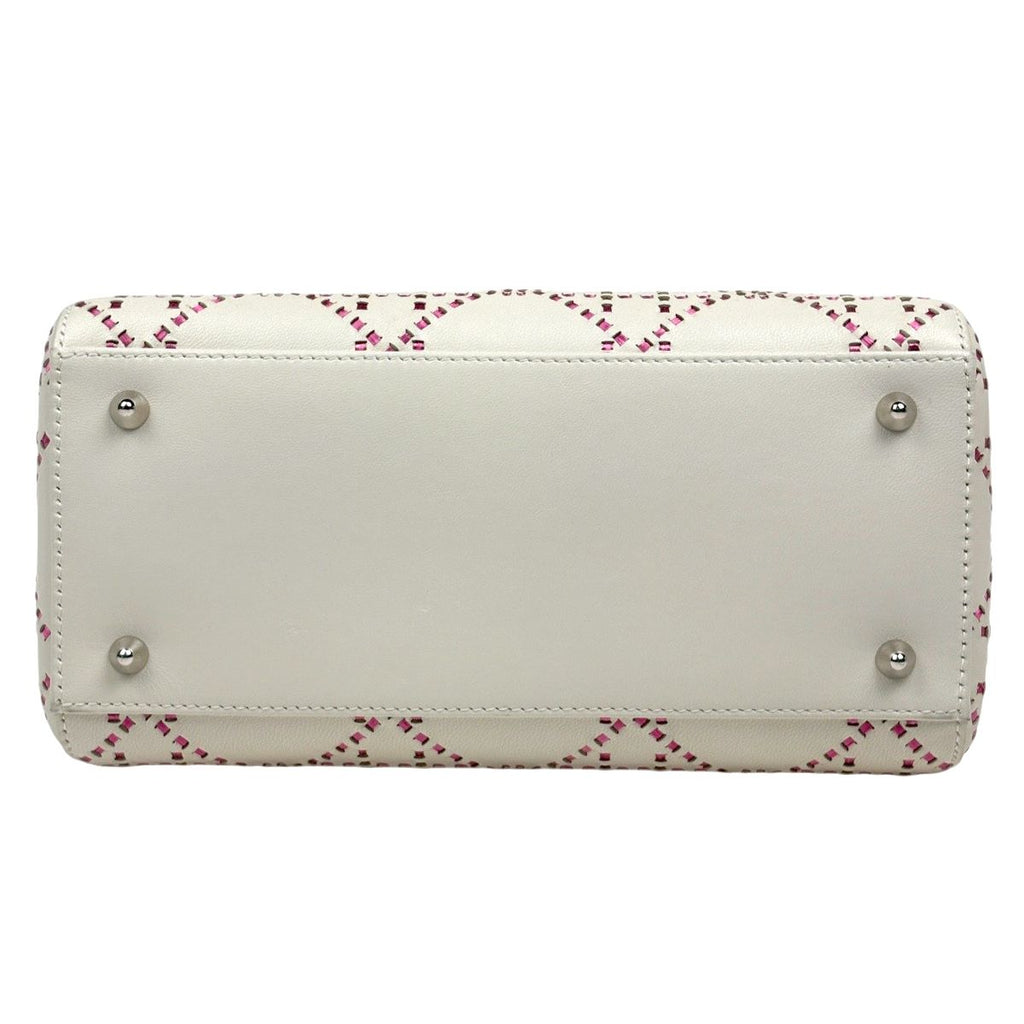 Dior Lady Cannage Bicolor Handbag Leather White Pink