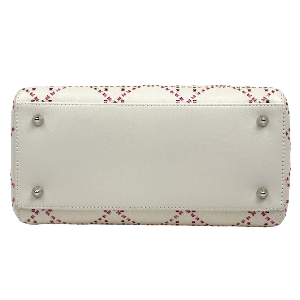 Dior Lady Cannage Bicolor Handbag Leather White Pink