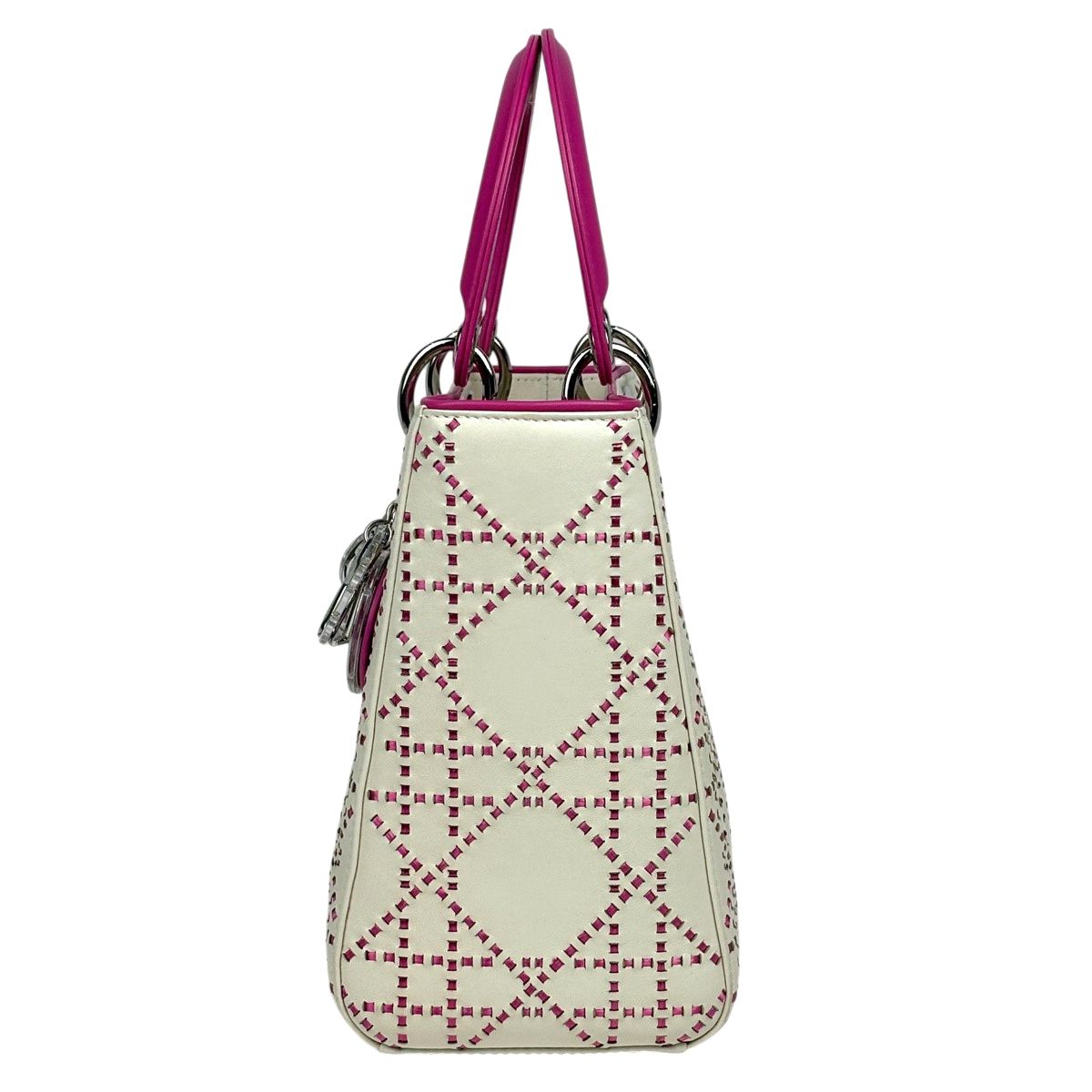 Dior Lady Cannage Bicolor Handbag Leather White Pink