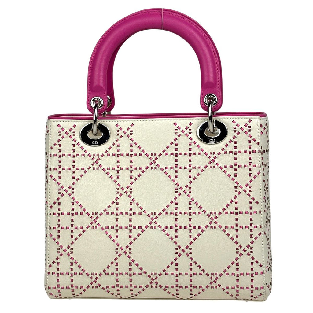 Dior Lady Cannage Bicolor Handbag Leather White Pink