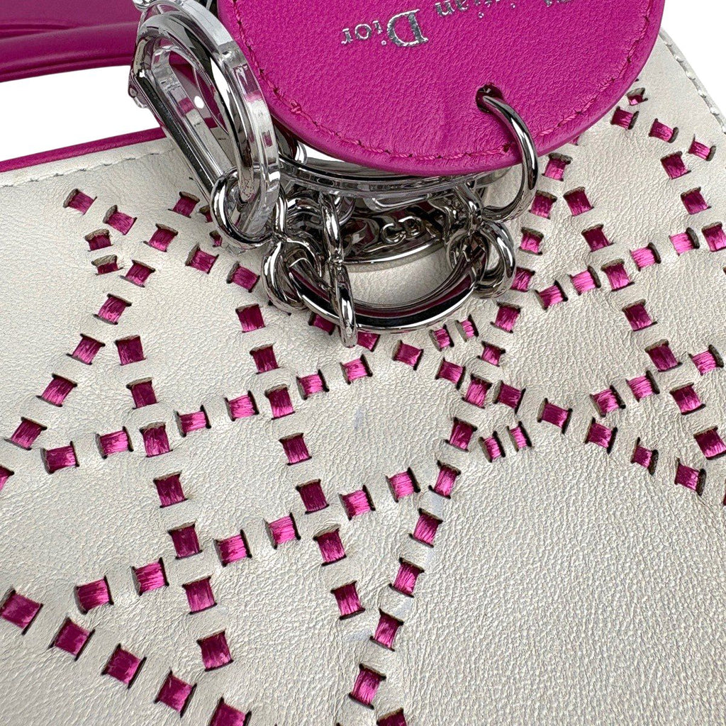 Dior Lady Cannage Bicolor Handbag Leather White Pink
